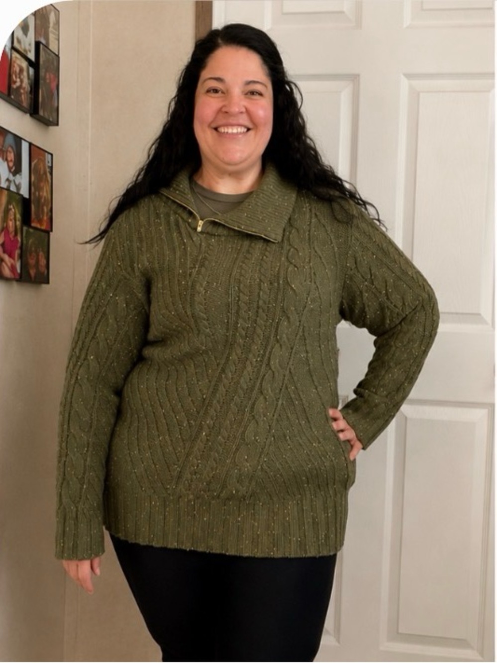 St. John's Bay, Olive Cable Knit Zip Neck Sweater NWT Cozy Fall Winter, Size XL